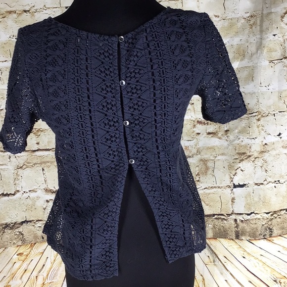 Clearance!!! American Eagle navy macrame sheer top - Picture 2 of 7